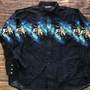 Men’s Wrangler vintage 90’s Bull-Rider print Pearl-Snap western shirt size xl